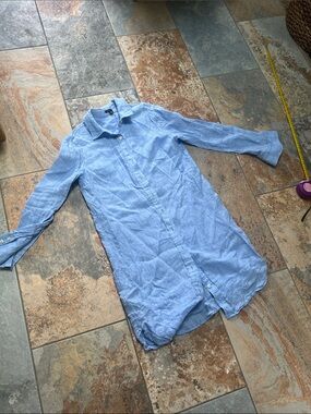 Ann Taylor Light Blue linen  Button-Down Shirt dress